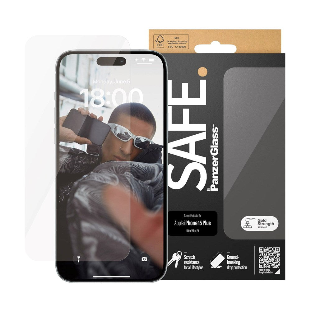 iPhone 15 Plus - SAFE by PanzerGlass Ultra-Wide Fit Skjermbeskytter i herdet glass - Gjennomsiktig
