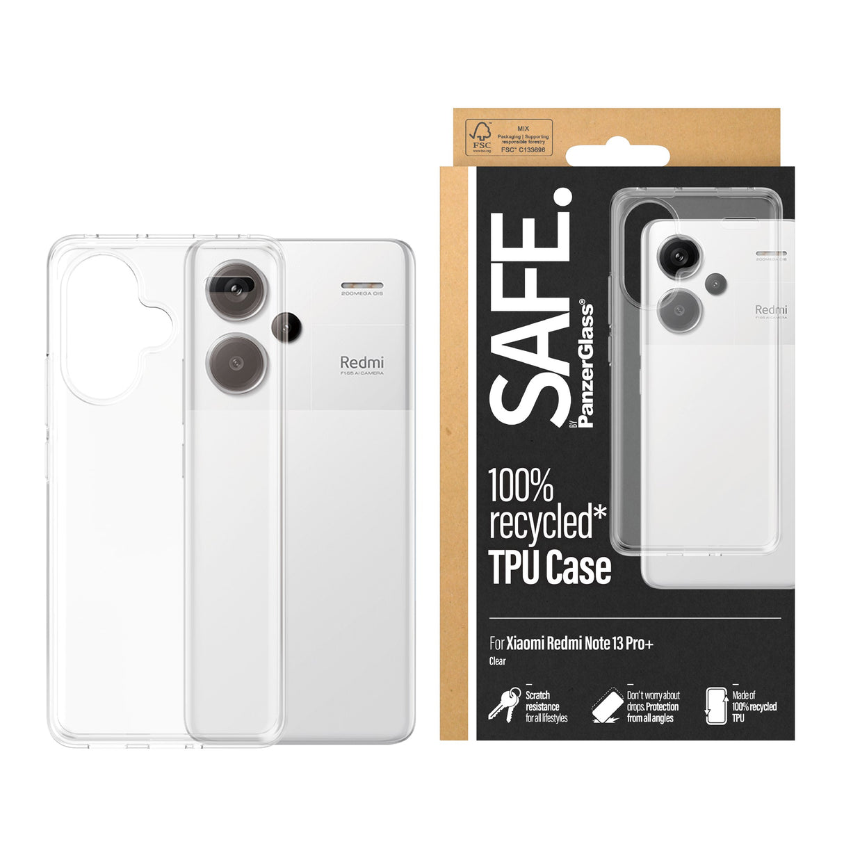Xiaomi Redmi Note 13 Pro Plus - SAFE by PanzerGlass fleksibelt plastdeksel - Gjennomsiktig