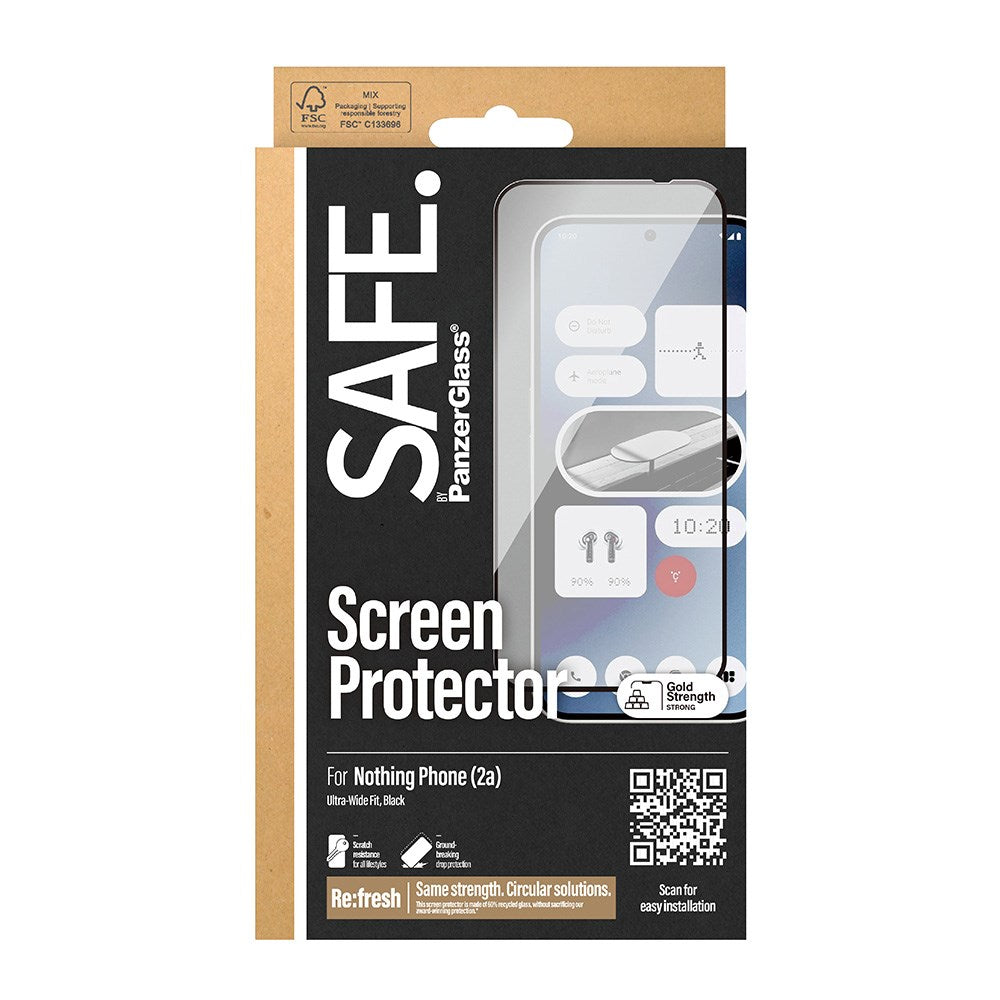 Nothing Phone (2a) Safe By PanzerGlass® Ultra-Wide Fit Screen Protector Glass - Veskevennlig - Gullstyrke - Svart kant