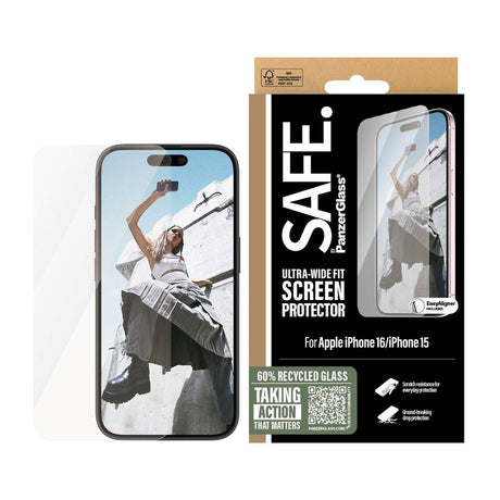 iPhone 15/16 - SAFE by PanzerGlass - Ultra-Wide Fit-skjermbeskytter - Gjennomsiktig