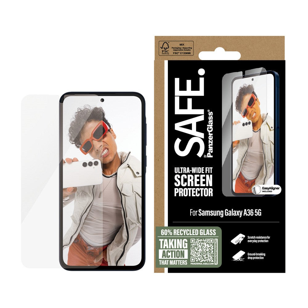 Samsung Galaxy A36 (5G) - SAFE by PanzerGlass - Ultra-Wide Fit skjermbeskytter - med EasyAligner - Gjennomsiktig