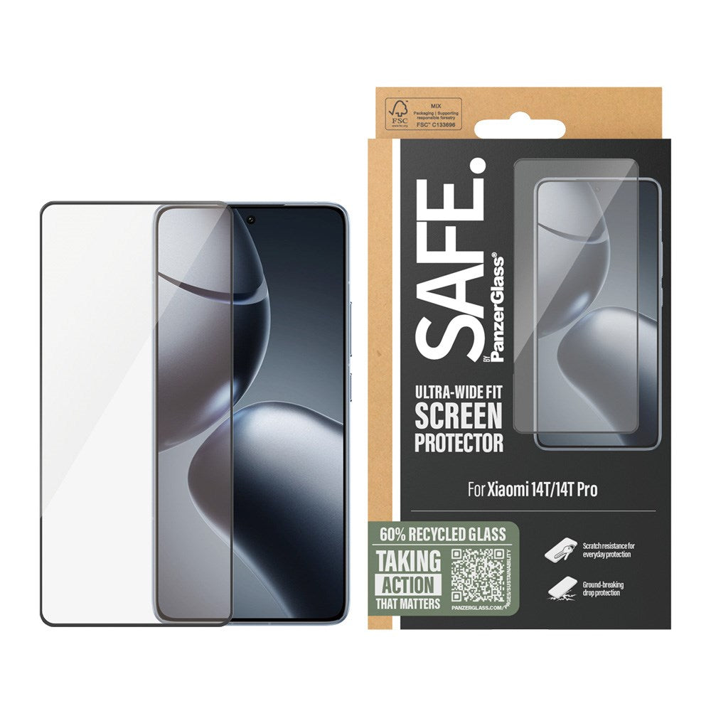 Xiaomi Redmi 14T / 14T Pro Safe By PanzerGlass® Ultra-Wide Fit-skjermbeskytter - Veskevennlig - Gullstyrke - Gjennomsiktig / svart kant