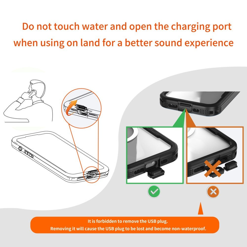 iPhone 16 Pro vanntett håndverker plastdeksel m. Skjermbeskytter og stropp - MagSafe-kompatibel - Gjennomsiktig / Svart