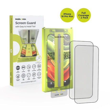 Mobile Origin iPhone 18 Pro Max / 17 Pro Max Screen Guard Skærmbeskyttelsesglas inkl. Easy Applicator - 2 Stk. - Gennemsigtig