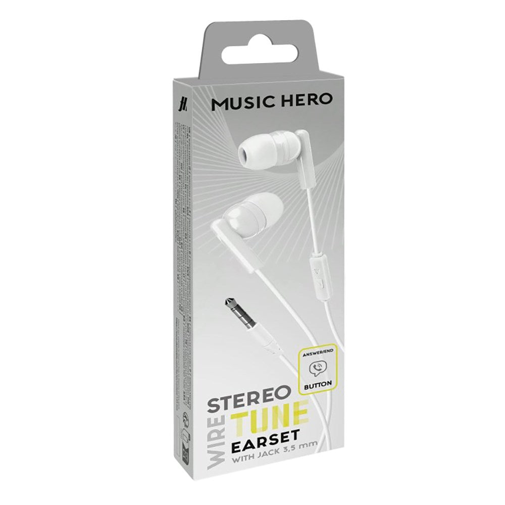 MUSIC HERO Tune Stereo In-Ear Headset m. Jack 3,5 mm &amp; mikrofon - hvit