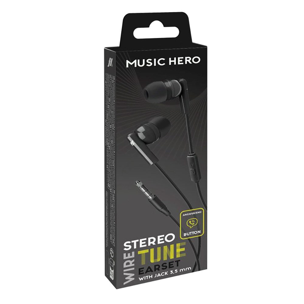 MUSIC HERO Tune Stereo In-Ear Headset m. Jack 3,5 mm &amp; mikrofon - svart