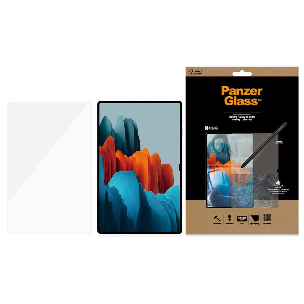 Samsung Galaxy Tab S9 / S8 Ultra PanzerGlass Edge-To-Edge Hærdet Glas Skærmbeskyttelse Antibacterial - Case Friendly - Gennemsigtig