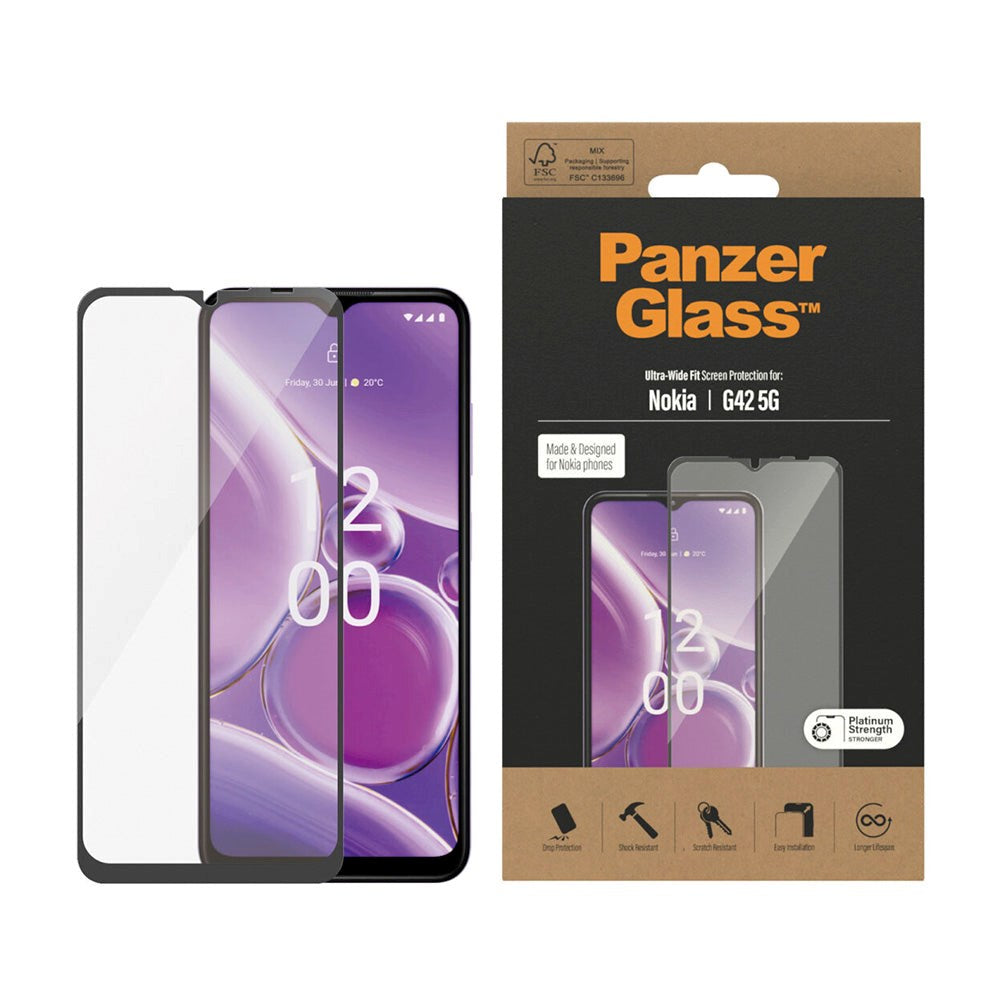 Nokia G42 PanzerGlass Ultra Wide Fit skjermbeskytter - platinastyrke - svart kant