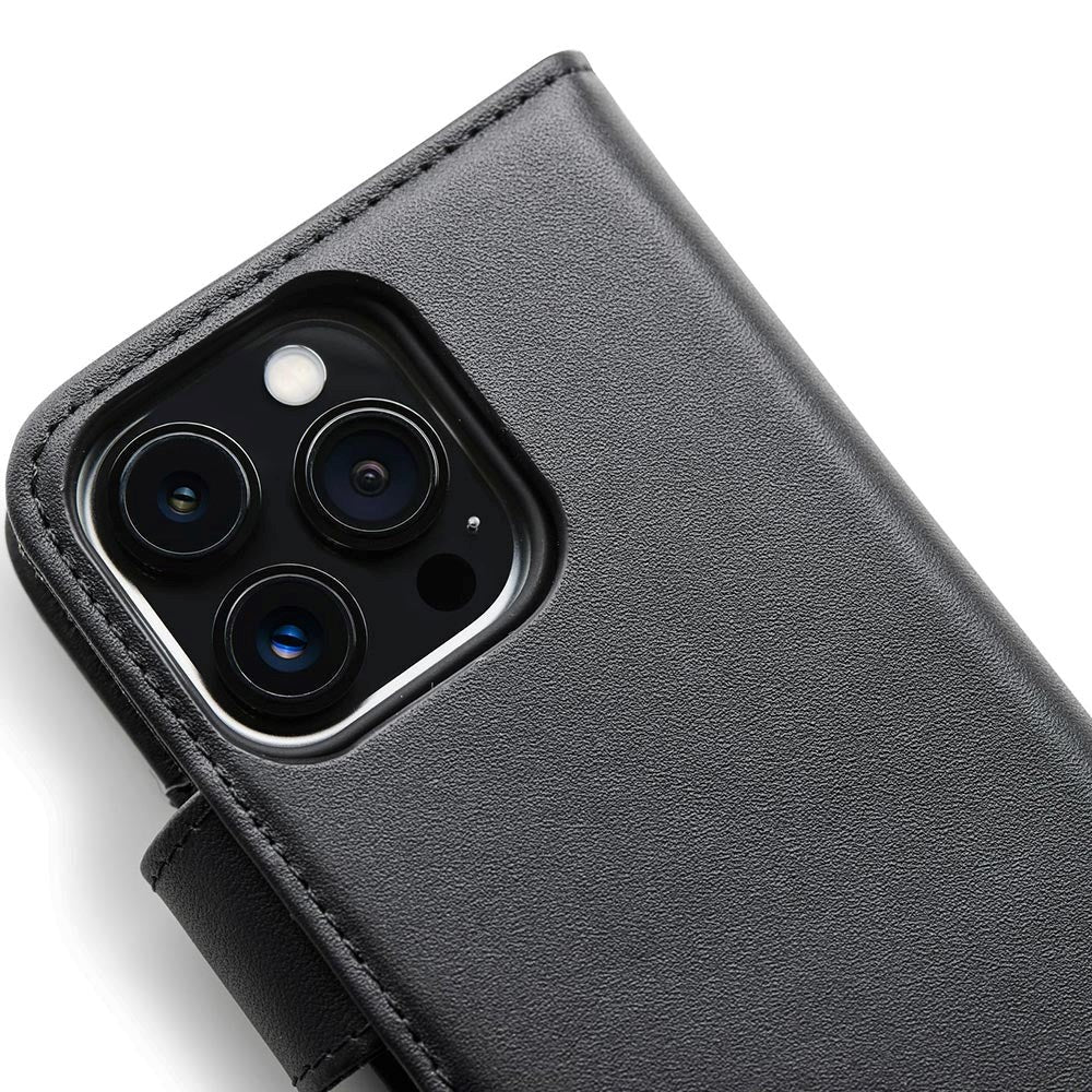 iPhone 13 Mini Trunk 2-i-1 flip-deksel i ekte skinn m. Lommebok - Svart