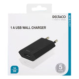 Deltaco 5V/1A 5W Vægoplader m. USB-A - Sort