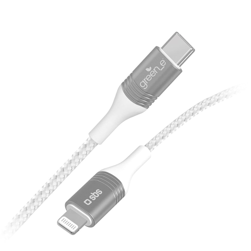 SBS x GREEN_E USB-C til Lightning-kabel 30W m. Gjenvinningssett - 1,5 m - Hvit