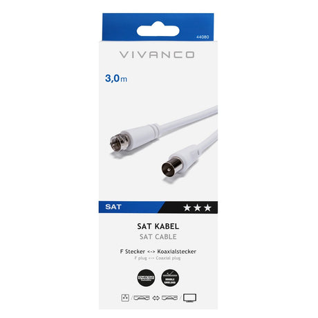 Antennekabel Type-F til Coaxial M-M -3m Hvid