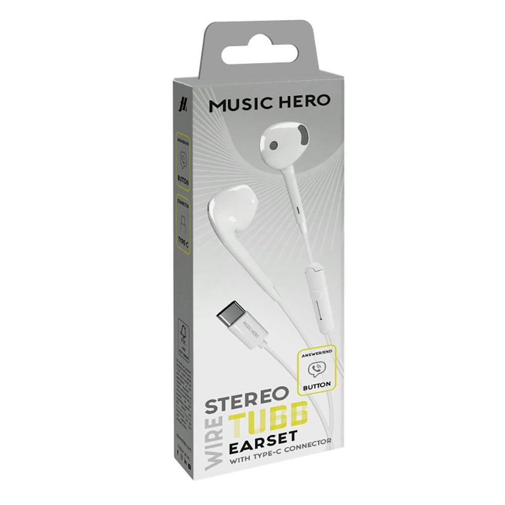 MUSIC HERO Tubb Stereo In-Ear Headset m. USB-C og mikrofon - Hvit