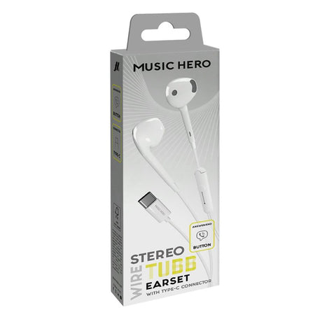 MUSIC HERO Tubb Stereo In-Ear Headset m. USB-C og mikrofon - Hvit