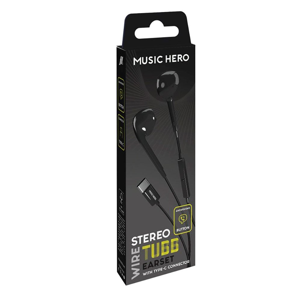 MUSIC HERO Tubb Stereo In-Ear Headset m. USB-C og mikrofon - svart