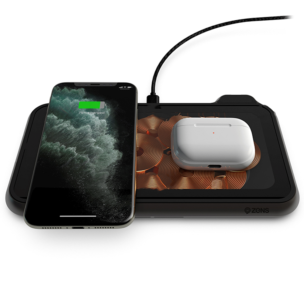 ZENS Liberty Dual Wireless 30W hurtiglader for smarttelefoner og AirPods - Gjennomsiktig